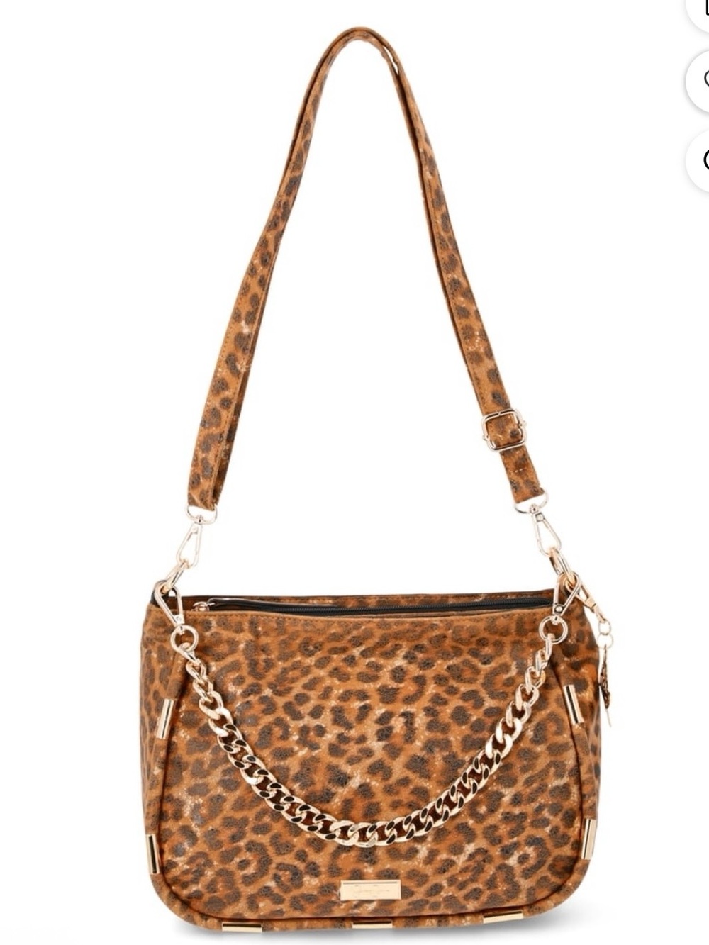 Jessica Simpson Leopard-Print Satchel in Brown and Black with Gold Chain